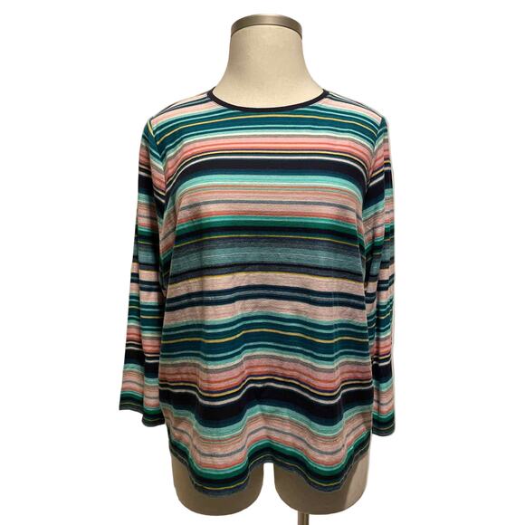 Talbots Woman 3X Petite 100% Cotton Multicolor Stripe Knit Top Casual Chic - Picture 2 of 6
